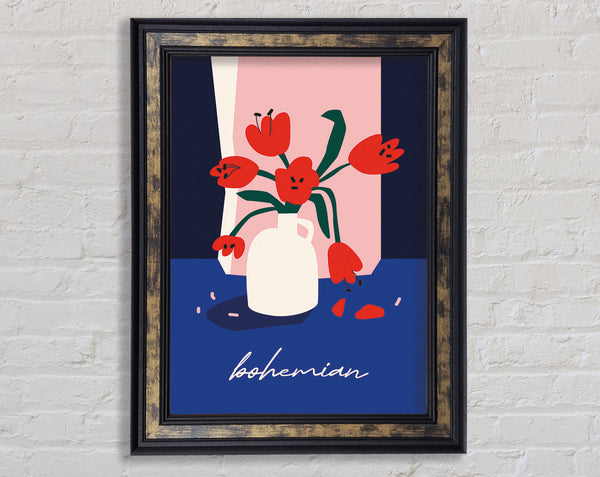 Bohemian Vase Red Flowers Framed Print