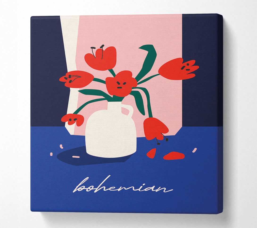  A Canvas Print of Bohemian Vase Red Flowers Canvas Wall Art