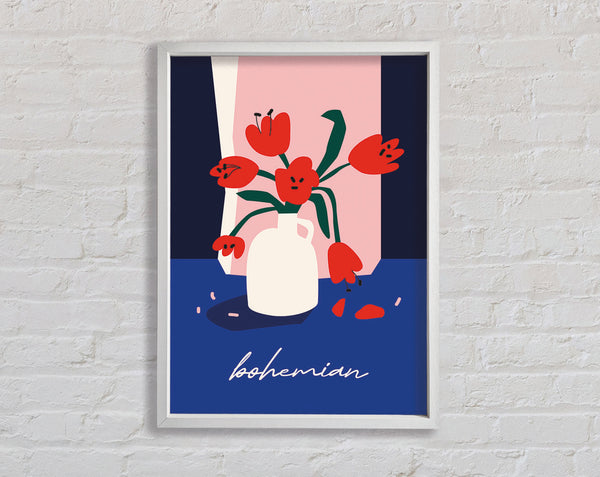 Bohemian Vase Red Flowers Framed Print