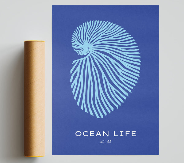 Ocean Life Shell Blue Print