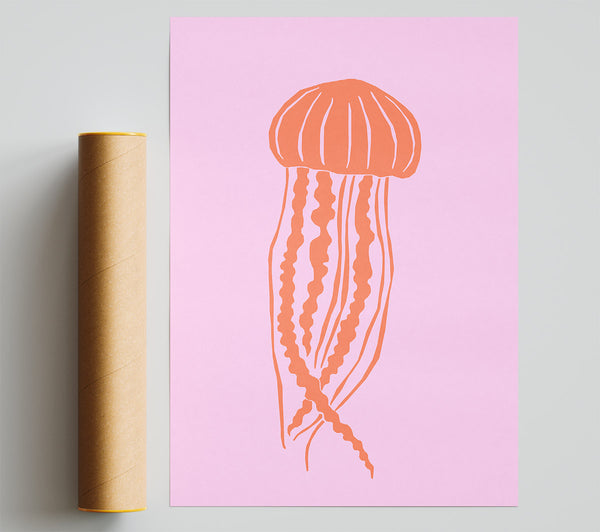 Orange Jellyfish On Pink Giclee Print