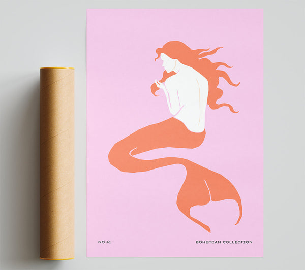 Mermaid On Pink Giclee Print
