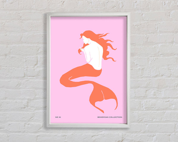Mermaid On Pink Framed Print