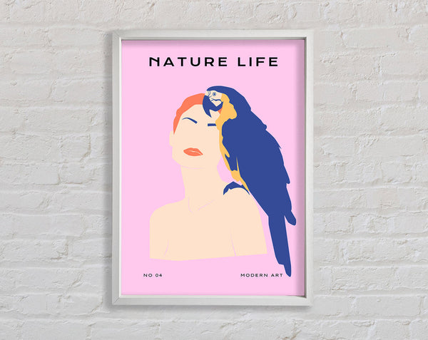 Woman And A Parrot Framed Print