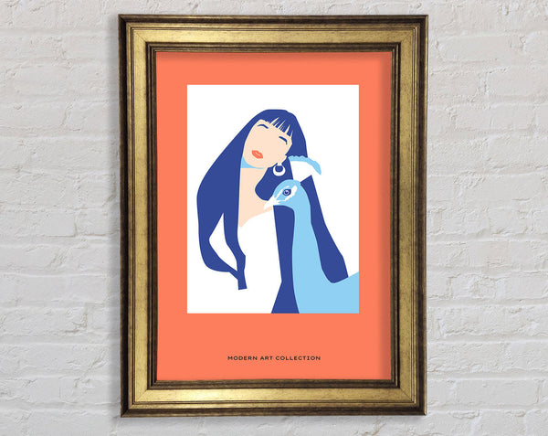 Woman And Peacock Framed Print