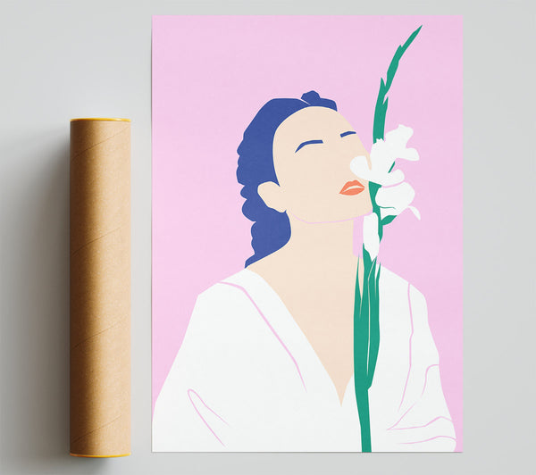 White Flower Woman Poster