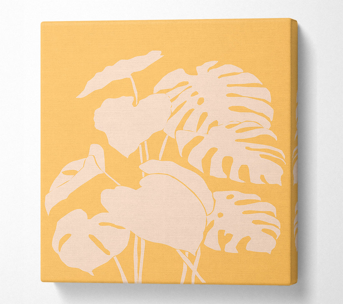  A Canvas Print of Cheese Plant Leaves Mustard Canvas Wall Art