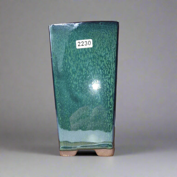 9cm Glazed Bonsai Pot | Cascade | 9cm x 17cm | Dark Green
