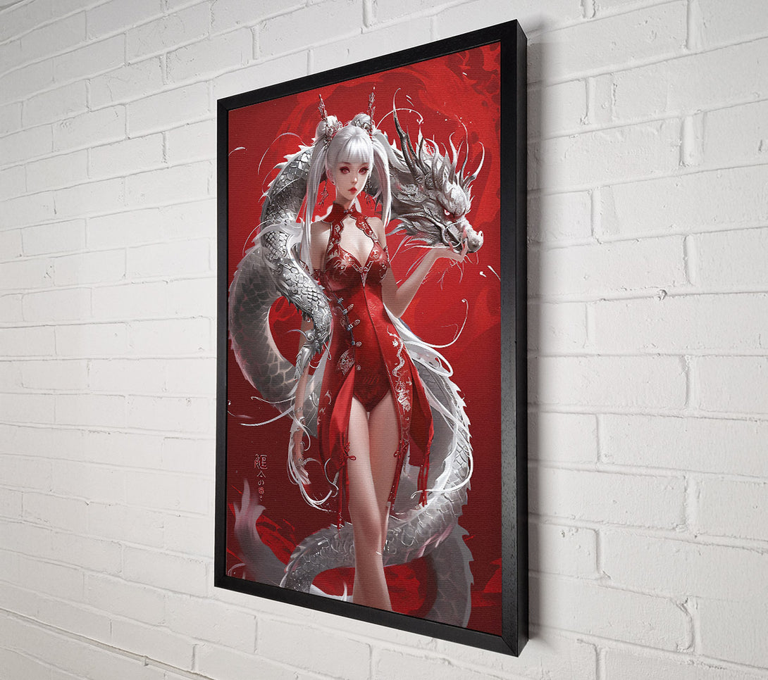  A Canvas Print of Anime Girl With Dragon Canvas Wall Art