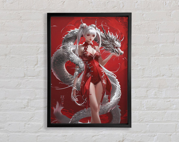 Anime Girl With Dragon Framed Print