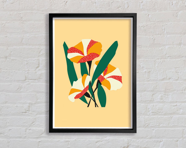 Artistic Bohemian Flowers And Leaves Beige Framed Print