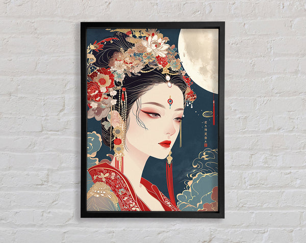 Asian Woman Moon Framed Print