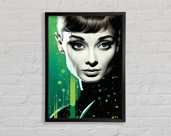 Audrey Hepburn Green Paint Splodge Framed Print