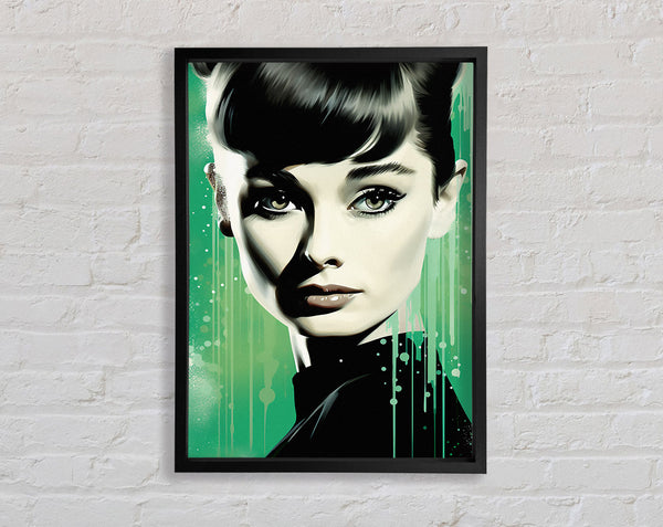 Audrey Hepburn Green Sparkle Framed Print