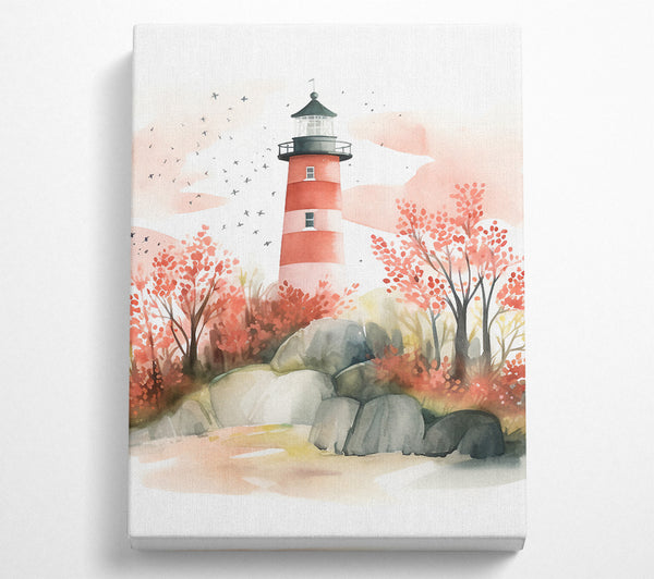  A Canvas Print of Autumn Lighthouse Watercolour Canvas Wall Art
