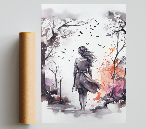 Autumn Park Stroll Giclee Print