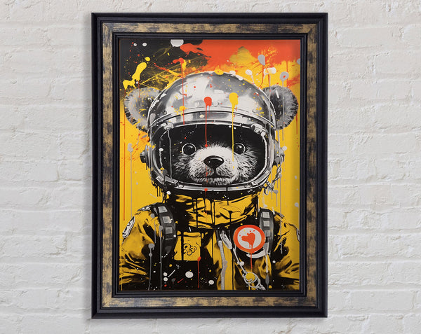 Bear Cub Astronaut Paint Splash Framed Print