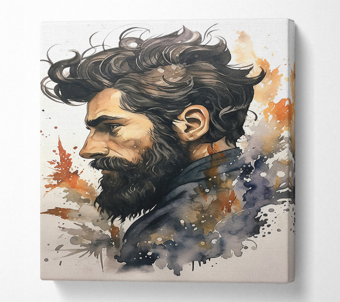  A Canvas Print of Bearded Man Watercolour Canvas Print