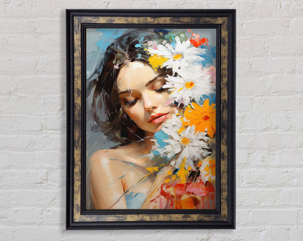 Beautiful Woman Bouquet Art Framed Print
