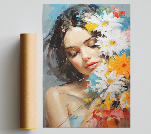 Beautiful Woman Bouquet Art Poster