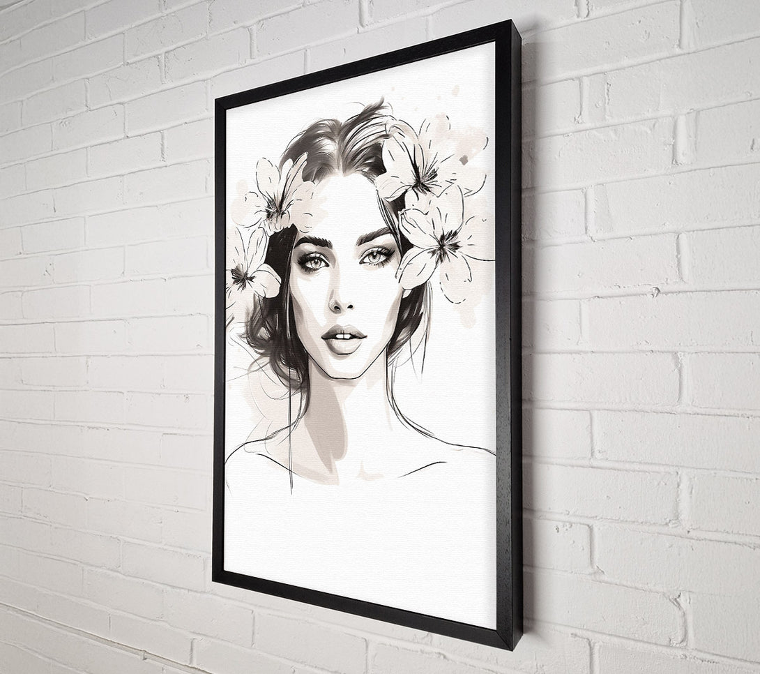  A Canvas Print of Beauty Woman Flowers Sketch Line Art Canvas Art