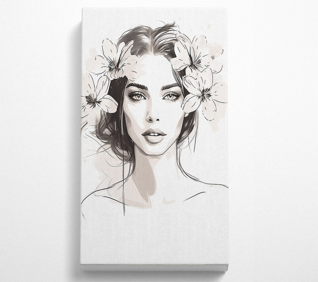  A Canvas Print of Beauty Woman Flowers Sketch Line Art Canvas Art