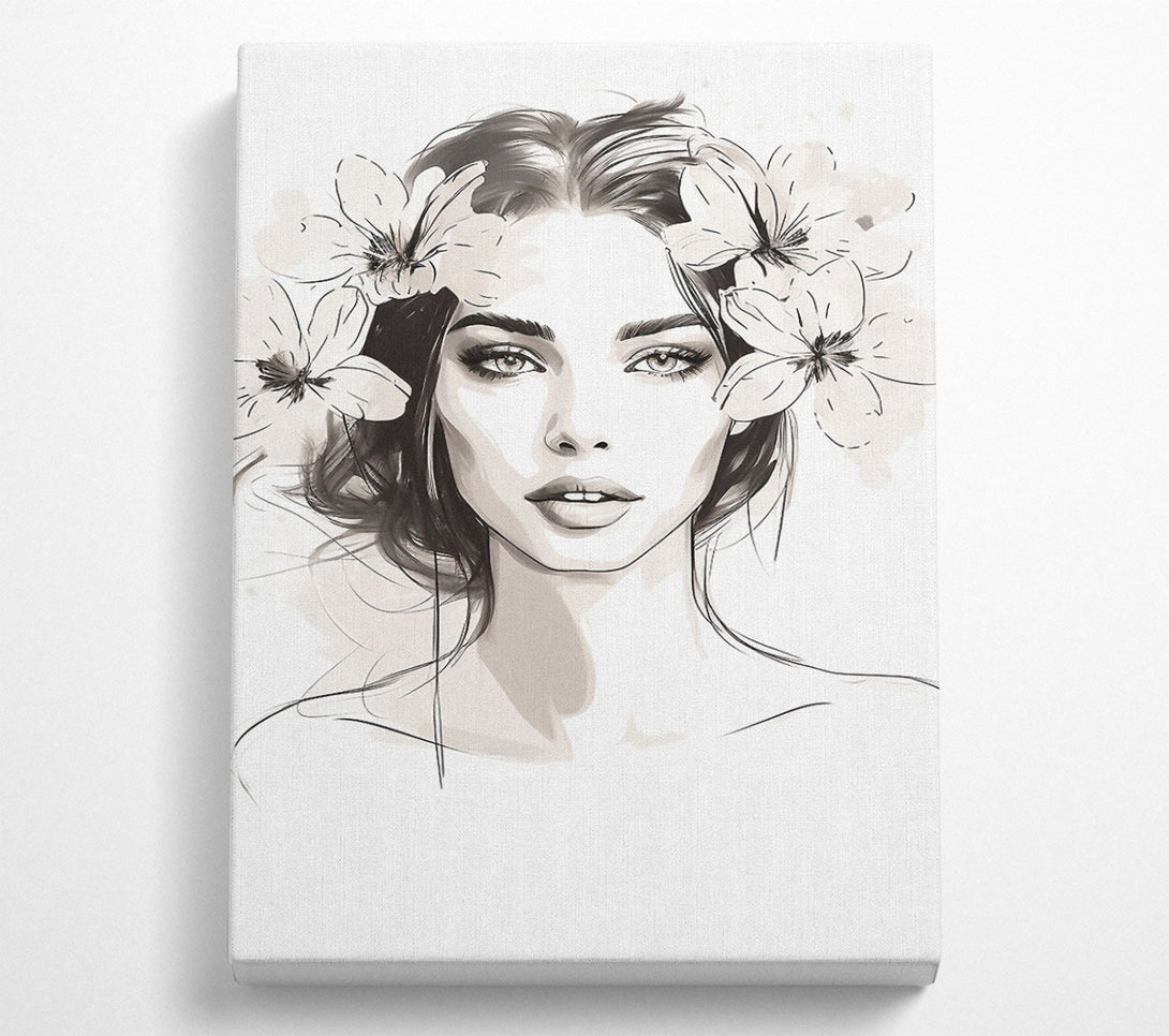  A Canvas Print of Beauty Woman Flowers Sketch Line Art Canvas Art