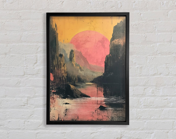 Between The Cliff Sunset Framed Print