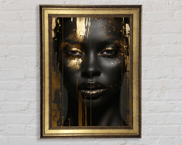 White Woman Gold Paint Framed Print