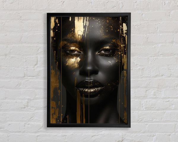 Black Woman Gold Paint Framed Print