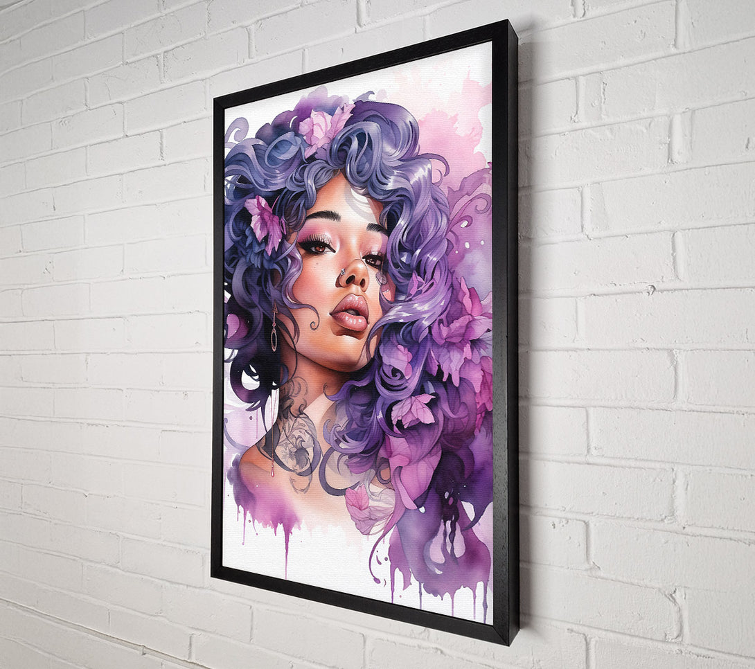  A Canvas Print of Black Woman With Vibrant Hair Watercolour Canvas Print