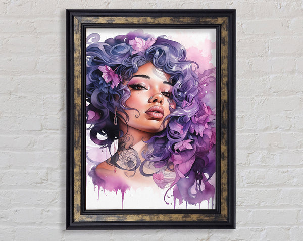 Walnut Woman With Vibrant Hair Watercolour Framed Print
