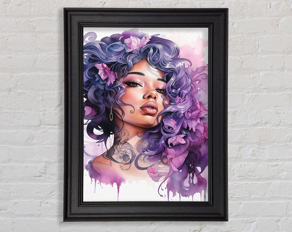 Black Woman With Vibrant Hair Watercolour Framed Print