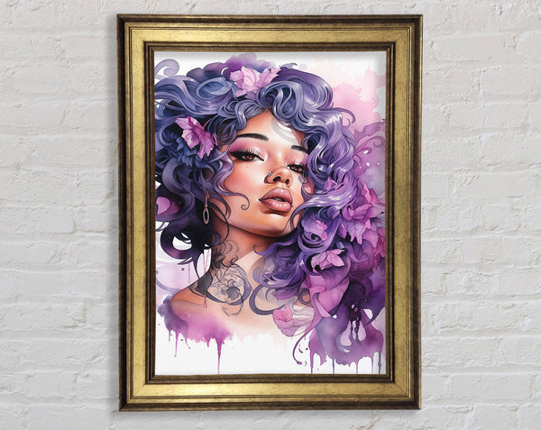 White Woman With Vibrant Hair Watercolour Framed Print