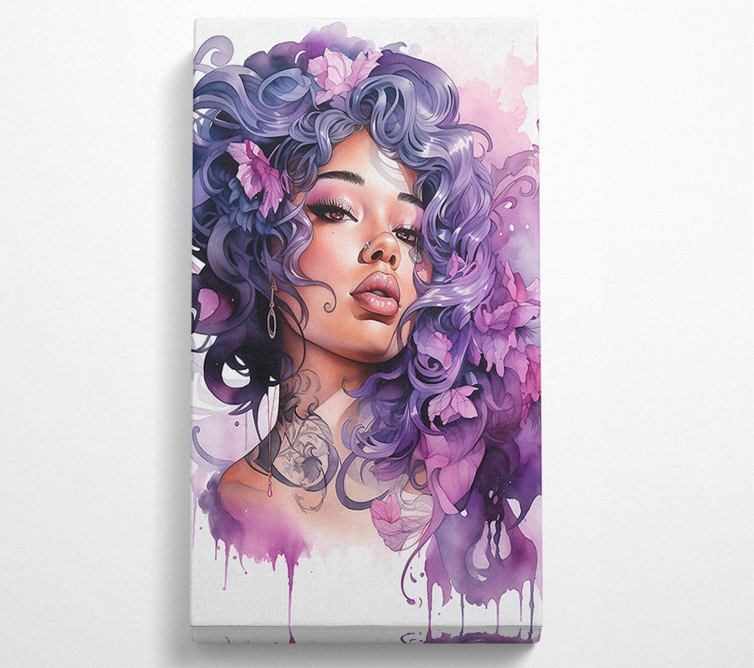  A Canvas Print of Black Woman With Vibrant Hair Watercolour Canvas Print