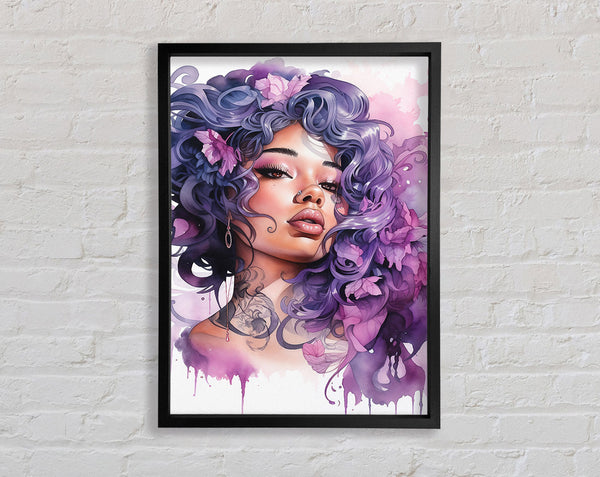 Black Woman With Vibrant Hair Watercolour Framed Print