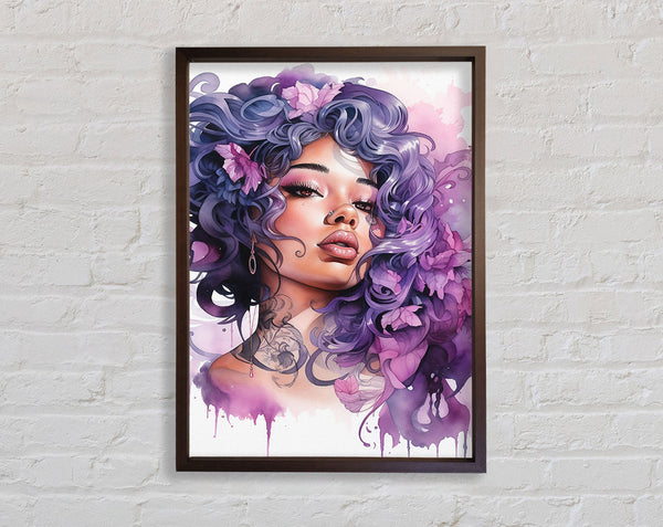 Walnut Woman With Vibrant Hair Watercolour Framed Print
