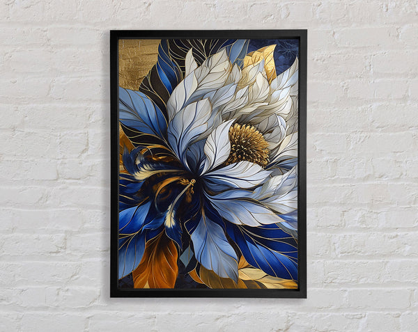 Blue And Gold Flower Framed Print