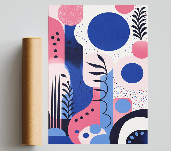 Blue Circle Floral Poster