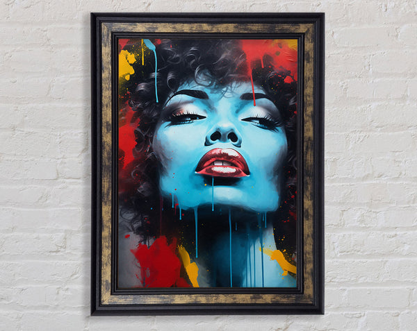 Blue Face Woman Graffiti Framed Print