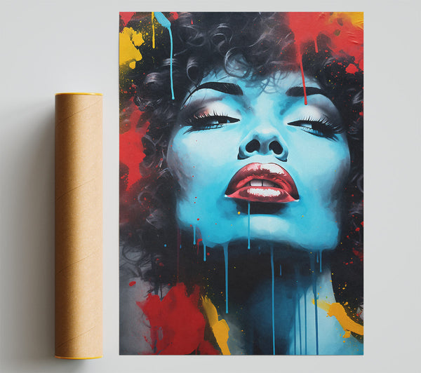 Blue Face Woman Graffiti Giclee Print