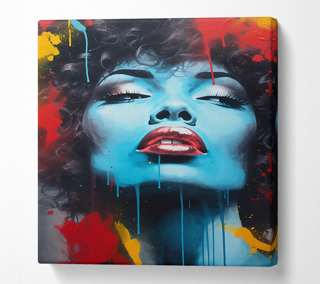  A Canvas Print of Blue Face Woman Graffiti Canvas Art