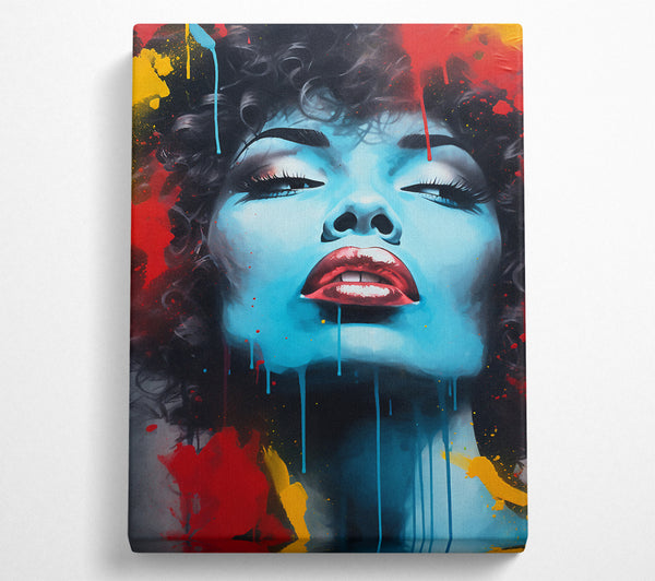  A Canvas Print of Blue Face Woman Graffiti Canvas Art