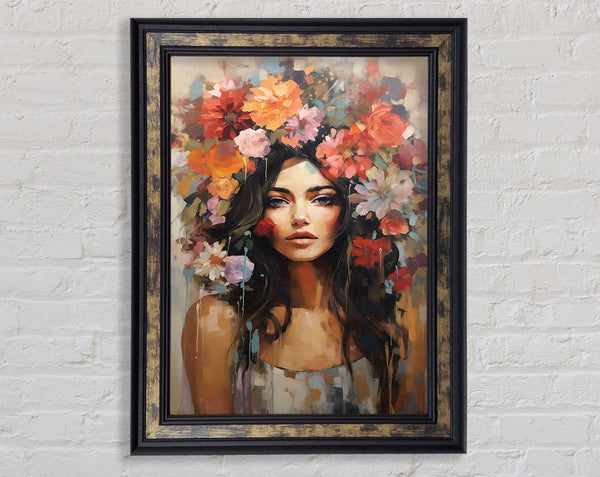 Boho Girl Flower Head Framed Print