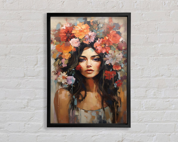 Boho Girl Flower Head Framed Print
