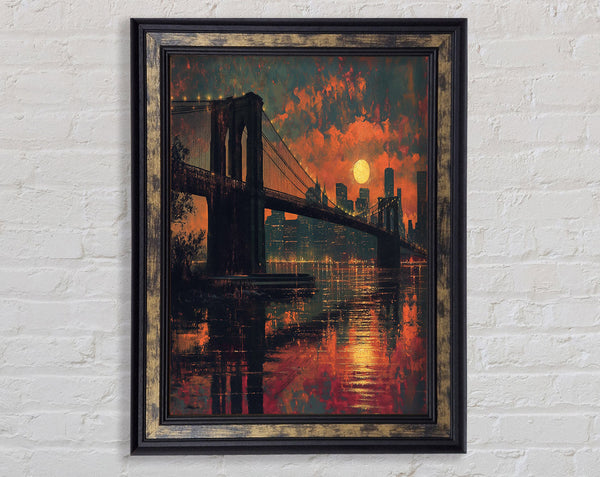 Brooklyn Bridge Firesky Framed Print