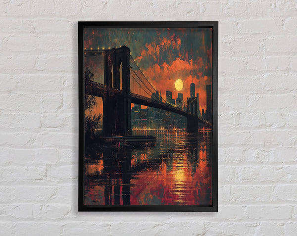 Brooklyn Bridge Firesky Framed Print