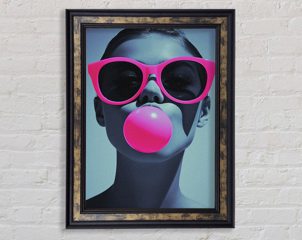 Bubble Gum Pink Sunglasses Woman Framed Print