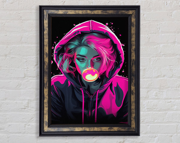 Bublegum Girl Hoodie Cyberpunk Girl Framed Print