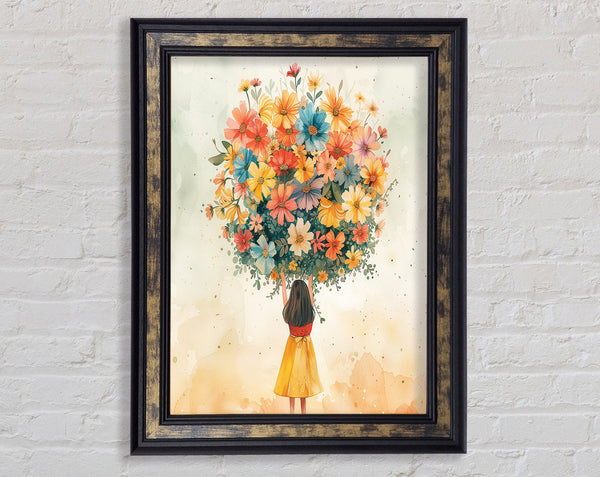 Bunches Of Flowers Girl Framed Print